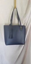 Joy and Iman Leather Shoulder Bag Tote w/ Bag Insert & Wallet, Navy