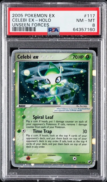 2005 POKEMON EX UNSEEN FORCES #117 CELEBI EX-HOLO PSA 8 SWIRL 🌀