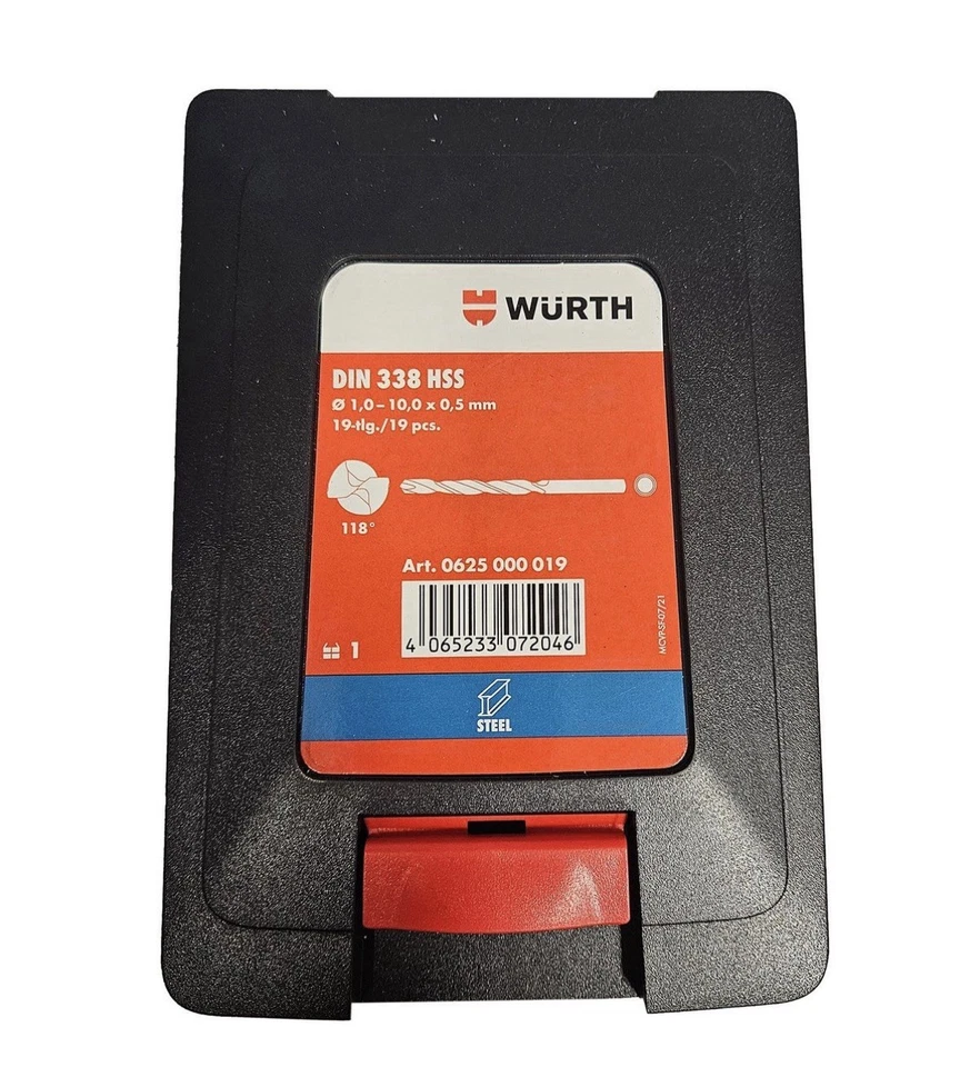 Würth Metall Bohrer Set 19tlg. 1-10 mm Abstufung in 0,5mm DIN338 HSS TYP RN 118° - Bild 1 von 4