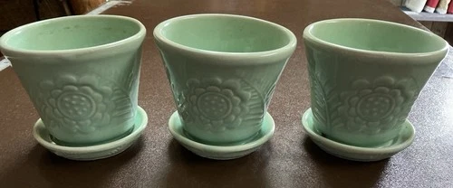 Vintage Shawnee Pottery Flower And Fern Flowerpots 3 Matching