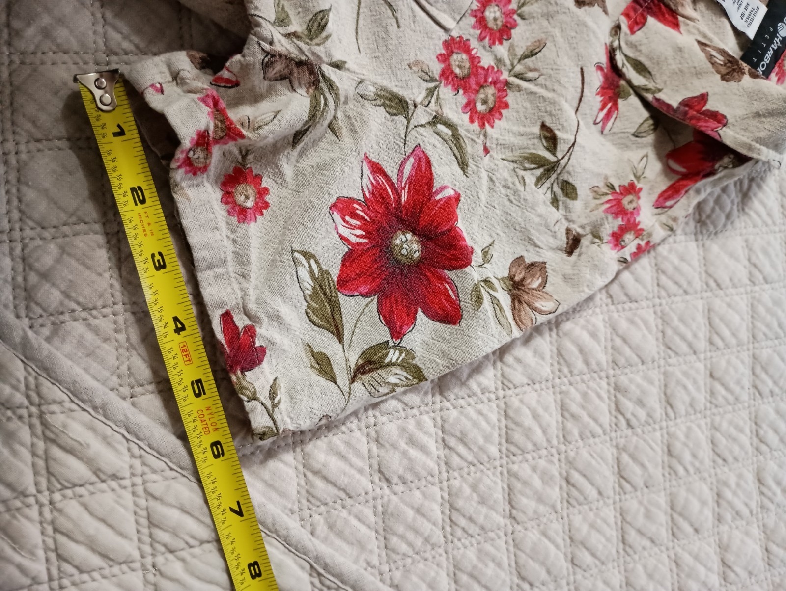 Vtg Sag Harbor Petites Sz 10P Casual 2 pc SS Beige Floral Crop Pant Set image 10