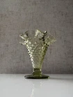 Fenton Hobnail Double Crimp Ruffled Vase Colonial Green, 4.5 In, Vintage 60s