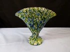 Fenton Vasa Murrhina Glass Aventurine Green with Blue Fan Vase 7 1/4" Tall