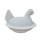 Vintage Indiana White Milk Glass Hen on Nest Covered Bowl Candy Dish 7"