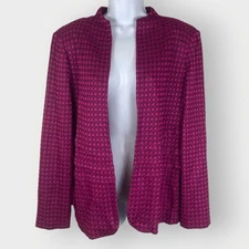 Ming Wang Ruffle Waist Open Blazer | L | Purplish Pink Block | Career Office