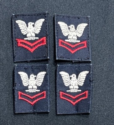 US Navy PO2/E5 Rate 2-Pairs (4) Coverall Collar Sew-On Blue Petty Officer 2 USN