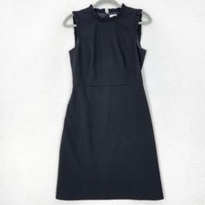 J Crew Dress Womens 2 Black Ruffle Neck Sleeveless Sheath Classic Work Office