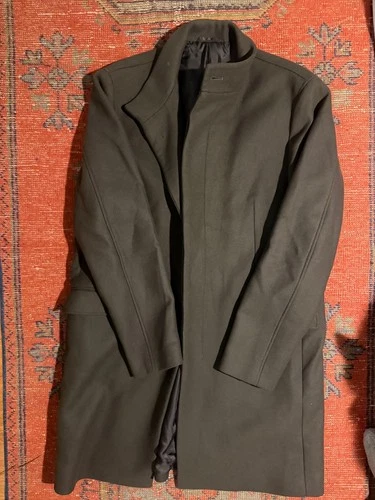 Men's Dark Charcoal Gray Wool Blend Overcoat Stand Collar Throat Tab Unbranded image 2