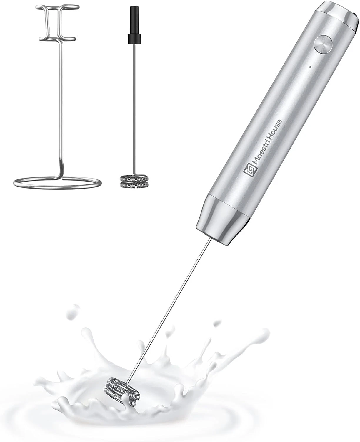 Rechargeable Milk Frother w/ Stand,Handheld Electric Foam Maker-Detachable Whisk