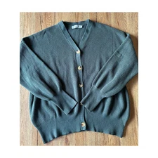 Anrabess Chunky Green Cardigan Sweater Size Medium 