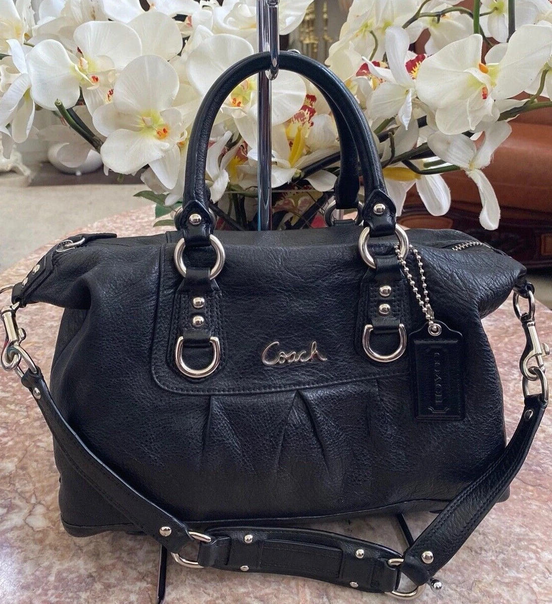 COACH Ashley Black Leather Satchel Shoulder Bag F15445 EUC MSRP