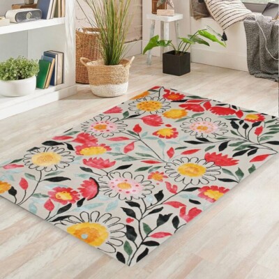 Design Folwer Rug Multicolor Hand Tufted Soft Wool  Carpet Living Room Bedroom