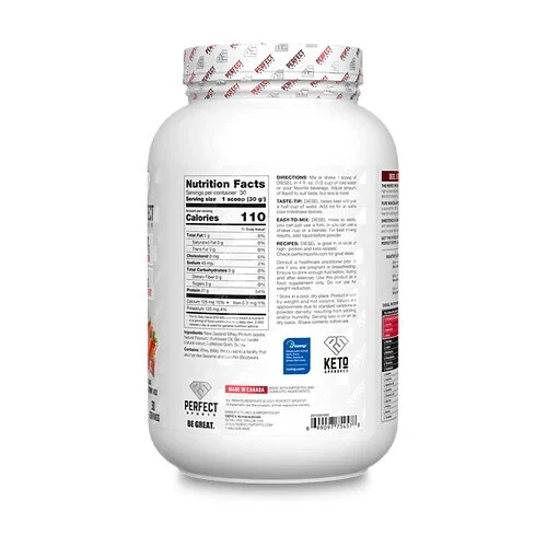 Proteína de suero aislada Perfect Sports DIESEL Nueva Zelanda sabor fresa 2 lb NUEVO Foto 2 de 2