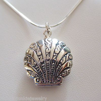 Sterling Silver Filigree Seashell Locket with 18'' Snake Chain