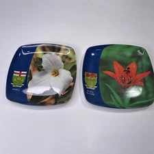 Vintage 1960s Ontario Trillium & Saskatchewan Western Red Lily Melamine Ashtrays