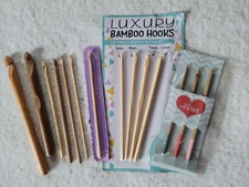  Preowned Set of 14 Bamboo Crochet Hooks Multi Brands New and Used
