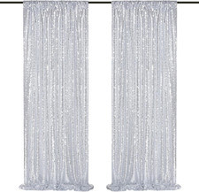 Silver Sequin Backdrop 2 Panels 2Ftx8Ft Christmas Party Backdrop Curtains Glitte