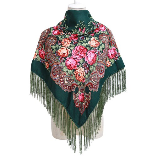 Floral Printed Womens Tassel Shawl Russian Scarf Long Tassel Square Scarf 110cm- - Picture 11 of 30