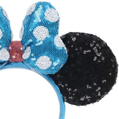 Disney Parks Minnie Sequin Ear Headband Blue Polka Dot Bow  display picture 1