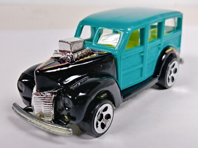 #ad 40#x27;s Woodie Hot Wheels 1998 Mainline #217 Teal amp; Black 5DOT Rims 1:64 Loose $8.49