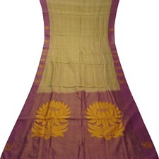 Vintage Beige Sarees 100 Pure Silk Handwoven South Indian Sari 5YD Craft Fabric