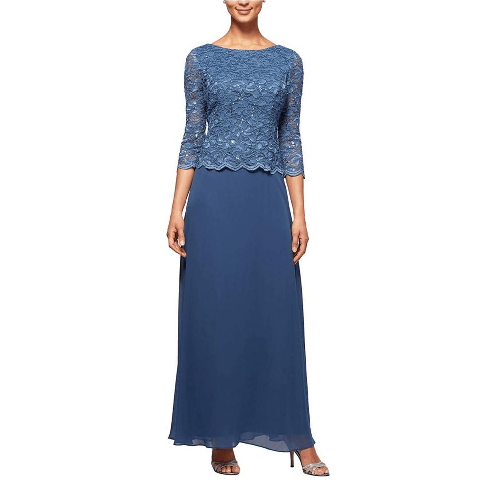 Alex Evenings Women's 3/4 Sleeve Stretch Lace Bodice Mock One Piece Gown size 12 | eBay Alex Evenings Women's 3/4 Sleeve Stretch Lace Bodice Mock One Piece Gown size 12 | eBay