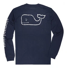 NWT Vineyard Vines Men LS Pocket Crew T-SHIRT TEE "VINTAGE WHALE" Dark Navy