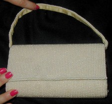 VINTAGE LA REGALE IVORY COLORED BEADED PURSE, EVENING BAG, STYLISH