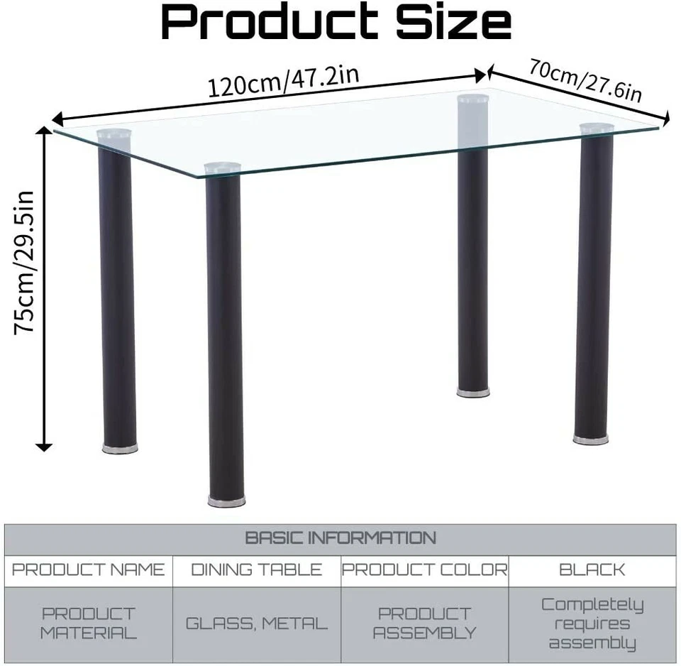 Stylish Dining Table and 4 Chairs Modern Design Rectangular Glass Dining Table  - Image 2 of 4