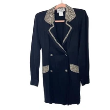 d. Frank Romper Womens Vintage Size 4 Black Leopard Double Breasted Rayon Rare