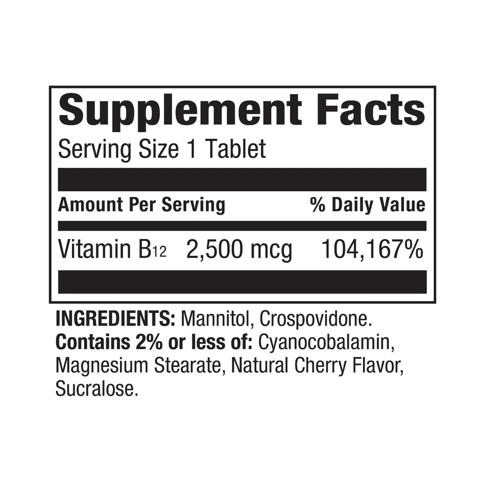 Spring Valley Vitamin B12 Tablets, 2500 mcg, 120 Ct.. - Image 3 of 3