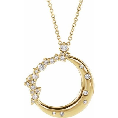 14K Gold 1/4 ctw natürlicher Diamant Mondsichel 16-18'' Halskette