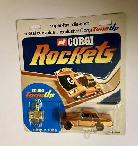 Vintage Corgi Rockets Strip-N-Tune Car w/ Golden Mercedes Tune-Up Key /NIC