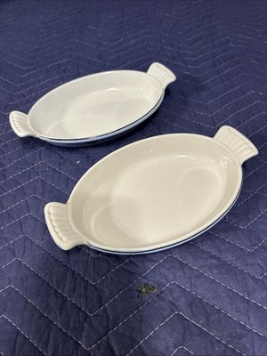 Vintage Dru Holland Blue Tulip Enameled Cast Iron Oval Baker Casserole Dish # 18