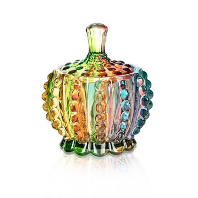 6 oz Colorful Embossed Glass Jars with Lid - Crystal Glass Candy Dishes - Iri...