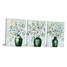 Floral Wall Art Paintings Vases with Flowers Picture Prints Dark Green