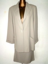 Jean Muir Beige wool suit 14 Pencil skirt long line jacket Vintage 9509