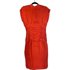 LIZ CLAIBORNE Vintage Coral Silk Pineapple Print Ruched Midi Dress - Size 6