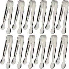 12PCS Ice Tongs Mini Sugar 4.25Inch Stainless Steel Small Silver-12pcs 