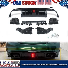 B Style Rear Diffuser Exhaust Tips W/LED Fits BENZ W205 C63 C63S C43 2015-2021