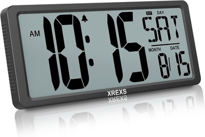Large Digital Wall Clock with LCD Display, Time Calendar