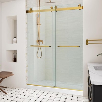 Long-Term Use 55-60''Wx76''H Stand Up Shower Door Glass Bathroom Doors In Gold
