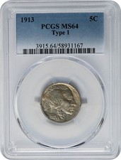 1913 Buffalo Nickel 5c Type 1 MS64 PCGS 951826-9