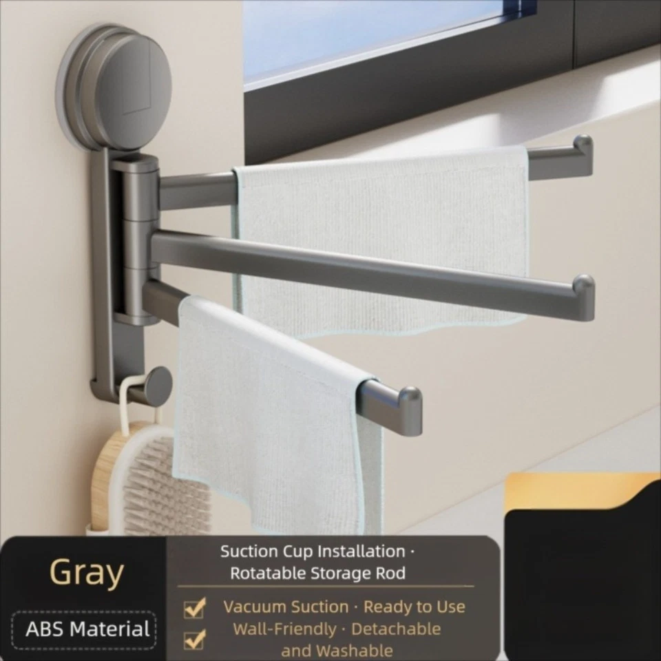 No Need To Drill Suction Cup Rotating Towel Rack Kitchen Storage Rack Toilet - Image 4 of 4