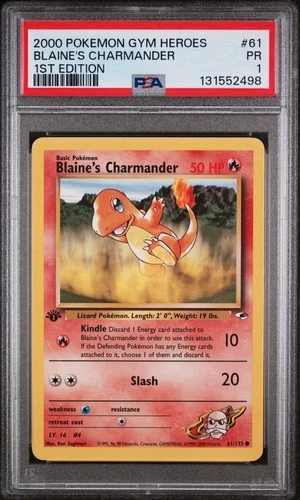 POP 1 Pokemon 2000 Gym Heroes BLAINE'S CHARMANDER #61/132 1st Edition PSA 1