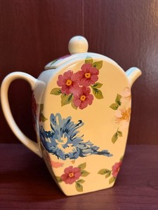Songbird Garden by Rosie B. Farmer Ceramic Teapot Blue Bird Floral China Cream