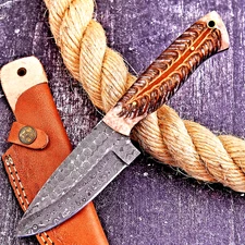 Custom Made Hand Forged Damascus Steel Fix Blade Hunting Knife 2934