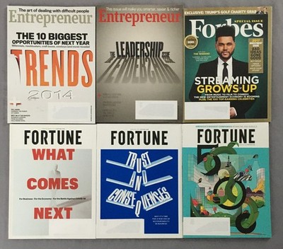 2 Entrepreneur/1 Forbes/3 Fortune Magazines Lot of 6 Dec 2013 - Jun/Jul 2021