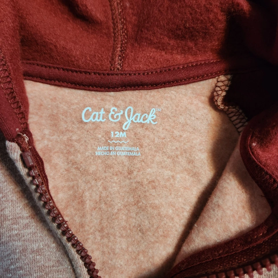 Cat & Jack Baby Boy Size 12M Fleece Full Zip Hoodie Sweatshirt Red - image 3 of 4