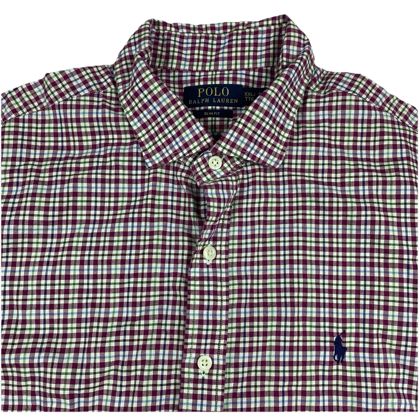 Polo Ralph Lauren camicia 2XL slim rosa a quadri bottoni Oxford logo pony